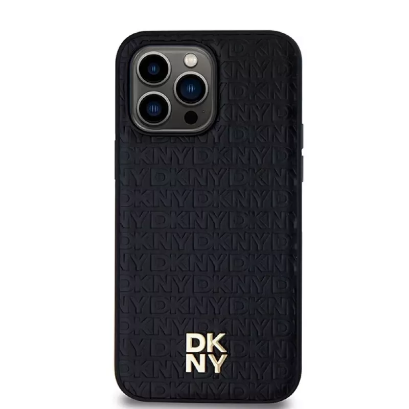 DKNY DKHMP13XPSHRPSK iPhone 13 Pro Max 6.7 Black Hardcase Leather Pattern Metal Logo MagSafe