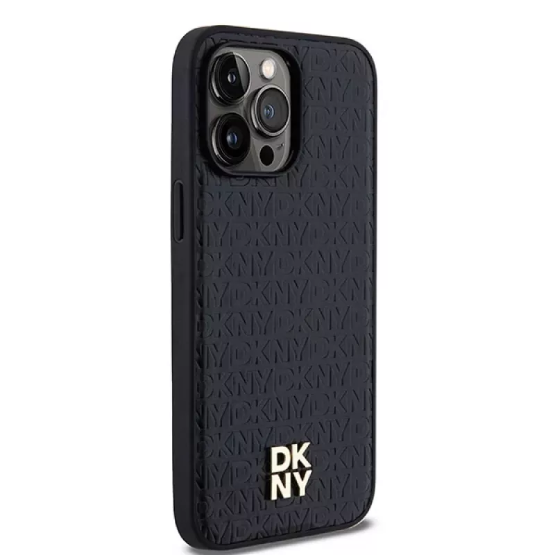 DKNY DKHMP13XPSHRPSK iPhone 13 Pro Max 6.7 Black Hardcase Leather Pattern Metal Logo MagSafe