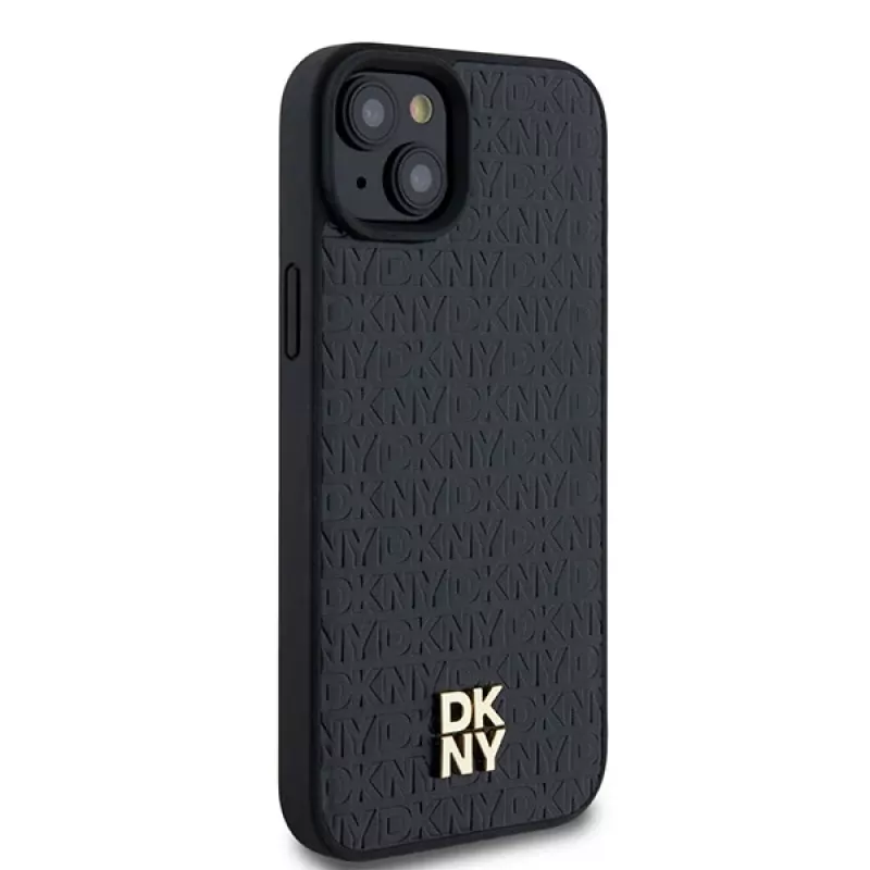 DKNY DKHMP15MPSHRPSK iPhone 15 Plus / 14 Plus 6,7 inch Black Hardcase Leather Monogram Pattern Metal Logo MagSafe
