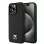 DKNY DKHMP15XPSHRPSK Kietas Dėklas iPhone 15 Pro Max 6,7 inch Juoda Oda Monogramos Raštas Metalinis Logotipas MagSafe