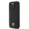 DKNY DKHMP15XPSHRPSK Kietas Dėklas iPhone 15 Pro Max 6,7 inch Juoda Oda Monogramos Raštas Metalinis Logotipas MagSafe