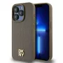 DKNY DKHMP14LPSHRPSW Kietas dėklas, skirtas Apple iPhone 14 Pro 6,1 inch rudos odos raštu su metaliniu logotipu ir MagSafe