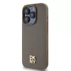 DKNY DKHMP14LPSHRPSW Kietas dėklas, skirtas Apple iPhone 14 Pro 6,1 inch rudos odos raštu su metaliniu logotipu ir MagSafe