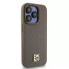 DKNY DKHMP14LPSHRPSW Kietas dėklas, skirtas Apple iPhone 14 Pro 6,1 inch rudos odos raštu su metaliniu logotipu ir MagSafe