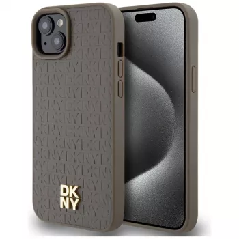 DKNY DKHMP15SPSHRPSW iPhone 15 / 14 / 13 6,1 inch Brown Hardcase Leather Pattern Metal Logo MagSafe