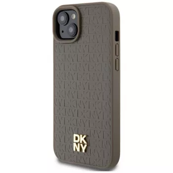 DKNY DKHMP15SPSHRPSW iPhone 15 / 14 / 13 6,1 inch Brown Hardcase Leather Pattern Metal Logo MagSafe