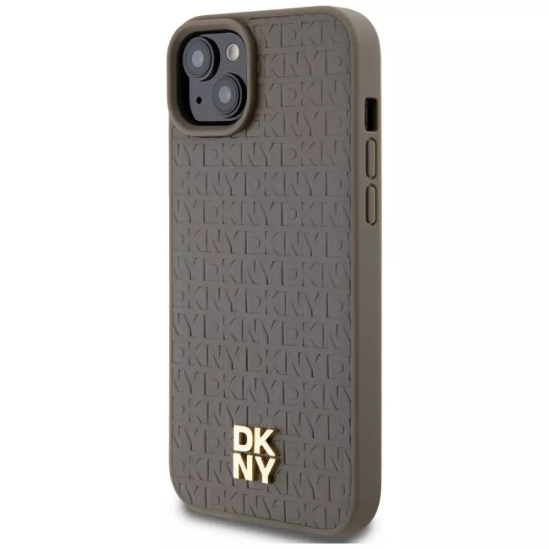 DKNY DKHMP15SPSHRPSW iPhone 15 / 14 / 13 6,1 inch Brown Hardcase Leather Pattern Metal Logo MagSafe