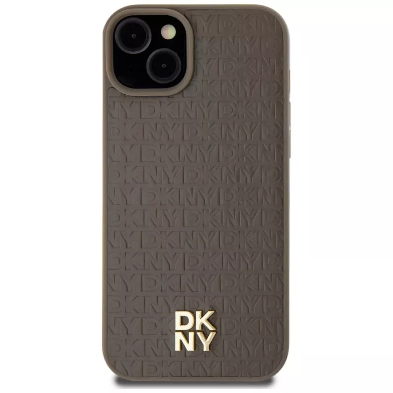 DKNY DKHMP15SPSHRPSW iPhone 15 / 14 / 13 6,1 inch Brown Hardcase Leather Pattern Metal Logo MagSafe