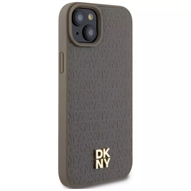 DKNY DKHMP15SPSHRPSW iPhone 15 / 14 / 13 6,1 inch Brown Hardcase Leather Pattern Metal Logo MagSafe