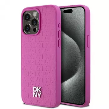 DKNY DKHMP15XPSHRPSP iPhone 15 Pro Max 6,7 inch Pink Hardcase Leather Monogram Pattern Metal Logo MagSafe
