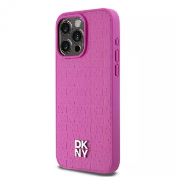 DKNY DKHMP15XPSHRPSP iPhone 15 Pro Max 6,7 inch Pink Hardcase Leather Monogram Pattern Metal Logo MagSafe