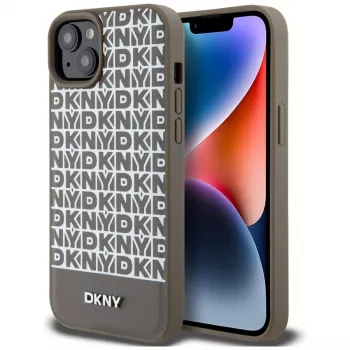 DKNY DKHMP15SPSOSPW iPhone 15 / 14 / 13 6,1 inch Brown Hardcase Leather Printed Pattern Metal Logo MagSafe