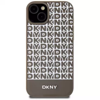 DKNY DKHMP15SPSOSPW iPhone 15 / 14 / 13 6,1 inch Brown Hardcase Leather Printed Pattern Metal Logo MagSafe