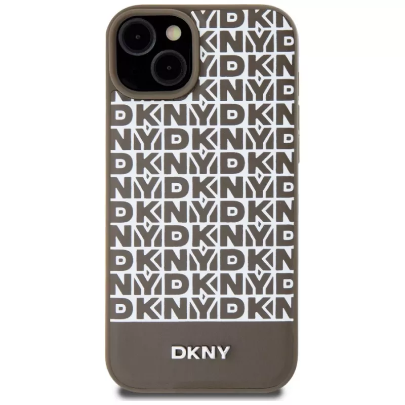 DKNY DKHMP15SPSOSPW iPhone 15 / 14 / 13 6,1 inch Brown Hardcase Leather Printed Pattern Metal Logo MagSafe