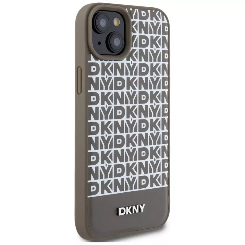 DKNY DKHMP15SPSOSPW iPhone 15 / 14 / 13 6,1 inch Brown Hardcase Leather Printed Pattern Metal Logo MagSafe