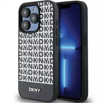 DKNY DKHMP15XPSOSPK Hardcase Leather Printed Pattern Metal Logo MagSafe, skirta iPhone 15 Pro Max 6.7, juoda