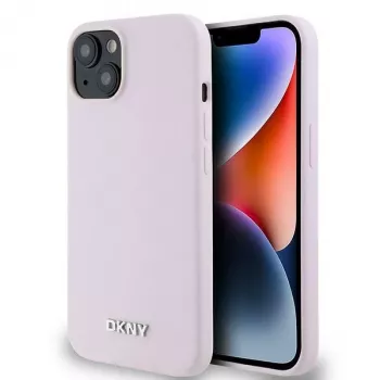 DKNY DKHMP14SSMCHLP Liquid Silicone Hardcase su Metaliniu Logotipu ir MagSafe iPhone 13/14/15 6,1 colio Rožinė