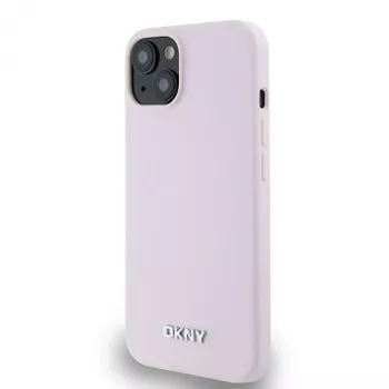 DKNY DKHMP14SSMCHLP Liquid Silicone Hardcase su Metaliniu Logotipu ir MagSafe iPhone 13/14/15 6,1 colio Rožinė