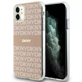 DKNY DKHMN61HRHSEP Kietasis dėklas, skirtas iPhone 11 / XR 6,1 inch Pink Mono & Stripe MagSafe