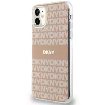 DKNY DKHMN61HRHSEP Kietasis dėklas, skirtas iPhone 11 / XR 6,1 inch Pink Mono & Stripe MagSafe