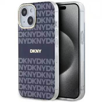 DKNY DKHMP15SHRHSEB Kietasis Dėklas iPhone 15/14/13 6,1 inch Mėlynas Mono & Stripe IML MagSafe