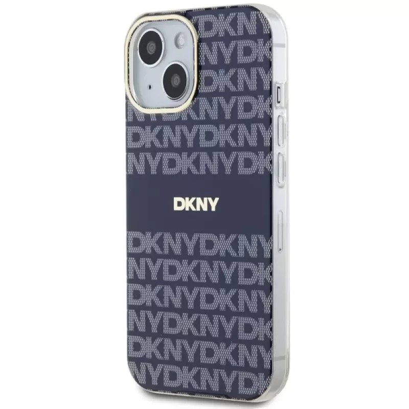DKNY DKHMP15SHRHSEB Kietasis Dėklas iPhone 15/14/13 6,1 inch Mėlynas Mono & Stripe IML MagSafe