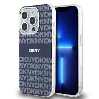 DKNY DKHMP15XHRHSEB Kietas Dėklas Apple iPhone 15 Pro Max 6,7 inch Mėlynas IML Mono & Stripe MagSafe