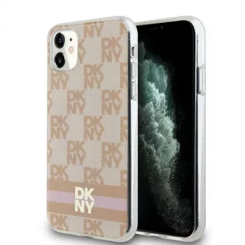 DKNY DKHMN61HCPTSP Kietas Dėklas, Skirtas iPhone 11 / XR 6,1 inch Rožinis Šachmatų Raštas ir Dryžiai, MagSafe