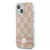 DKNY DKHMP15SHCPTSP Hardcase for iPhone 15 / 14 / 13 6,1 inch Pink Checkered Mono Pattern & Printed Stripes MagSafe