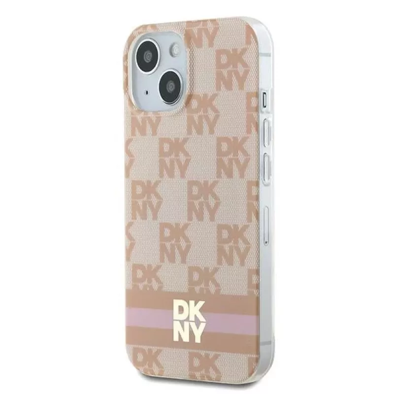 DKNY DKHMP15SHCPTSP Hardcase for iPhone 15 / 14 / 13 6,1 inch Pink Checkered Mono Pattern & Printed Stripes MagSafe