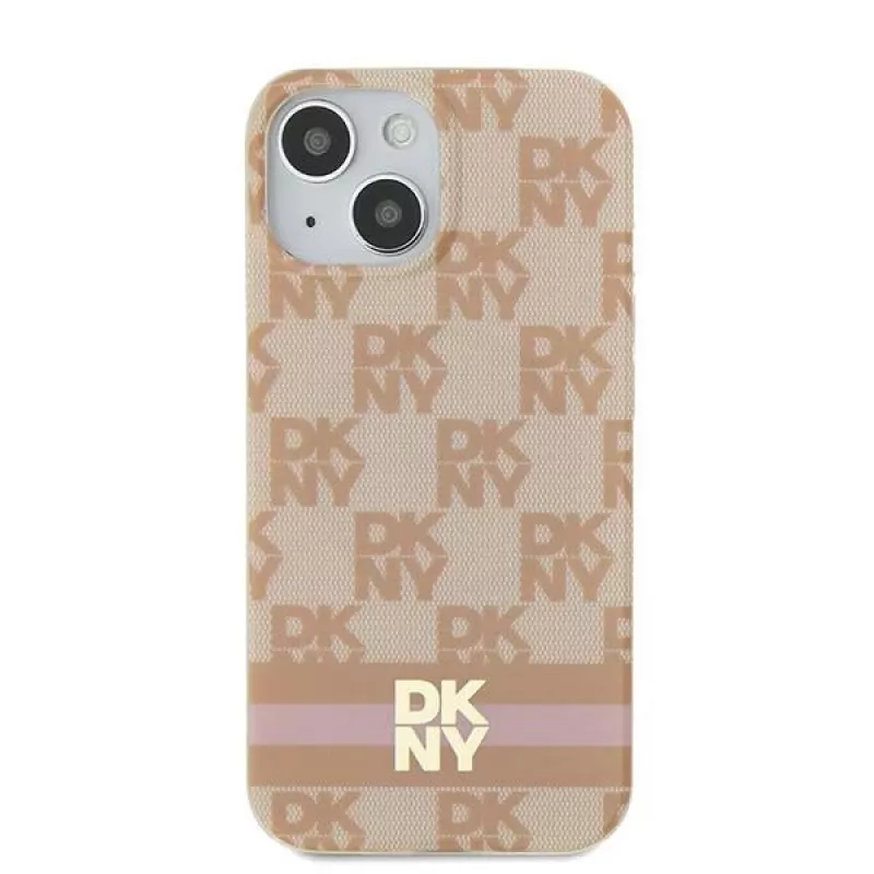 DKNY DKHMP15SHCPTSP Hardcase for iPhone 15 / 14 / 13 6,1 inch Pink Checkered Mono Pattern & Printed Stripes MagSafe