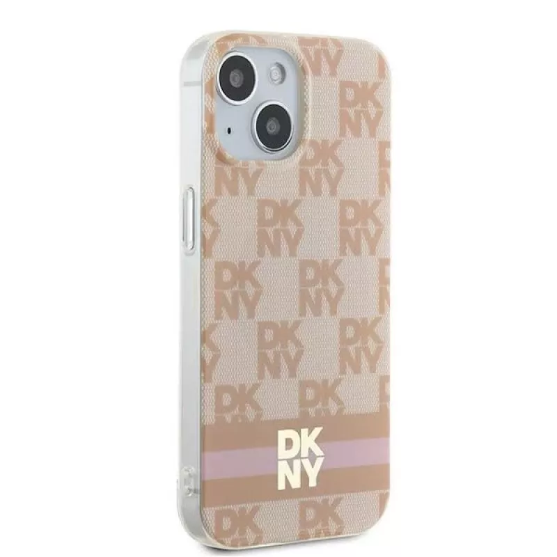 DKNY DKHMP15SHCPTSP Hardcase for iPhone 15 / 14 / 13 6,1 inch Pink Checkered Mono Pattern & Printed Stripes MagSafe
