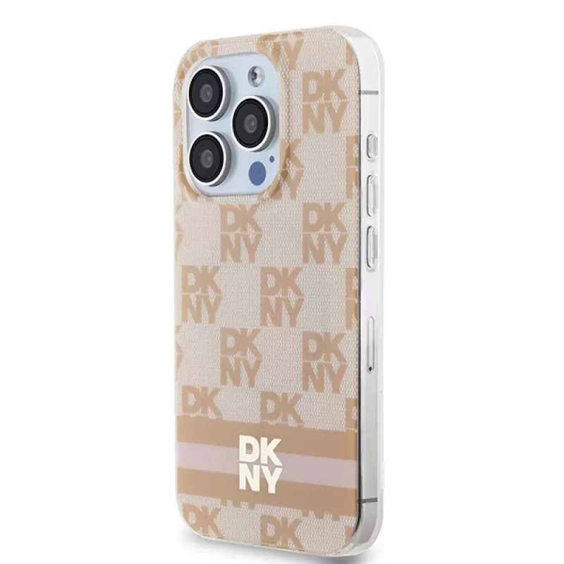 DKNY DKHMP15LHCPTSP Dėklas iPhone 15 Pro 6,1 inch Rožinis Šachmatų Monochrominis Raštas ir Dryžiai MagSafe