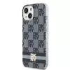 DKNY DKHMP14SHCPTSK Kietasis dėklas, skirtas iPhone 14/15, languotas monochrominis raštas ir spausdintos juostelės, juodas, MagSafe