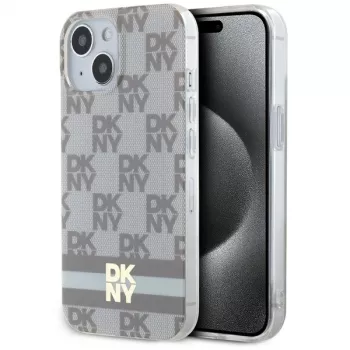 DKNY DKHMP15SHCPTSE Kietas Dėklas, Skirtas Apple iPhone 15 / 14 / 13 6,1 inch Smėlio Spalvos Šachmatų Rašto ir Dryžių, MagSafe