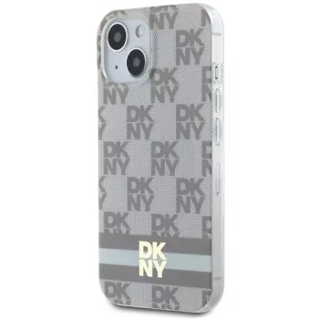 DKNY DKHMP15SHCPTSE Kietas Dėklas, Skirtas Apple iPhone 15 / 14 / 13 6,1 inch Smėlio Spalvos Šachmatų Rašto ir Dryžių, MagSafe