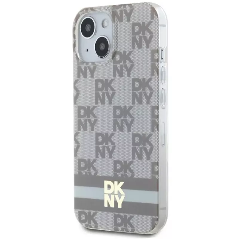 DKNY DKHMP15SHCPTSE Kietas Dėklas, Skirtas Apple iPhone 15 / 14 / 13 6,1 inch Smėlio Spalvos Šachmatų Rašto ir Dryžių, MagSafe