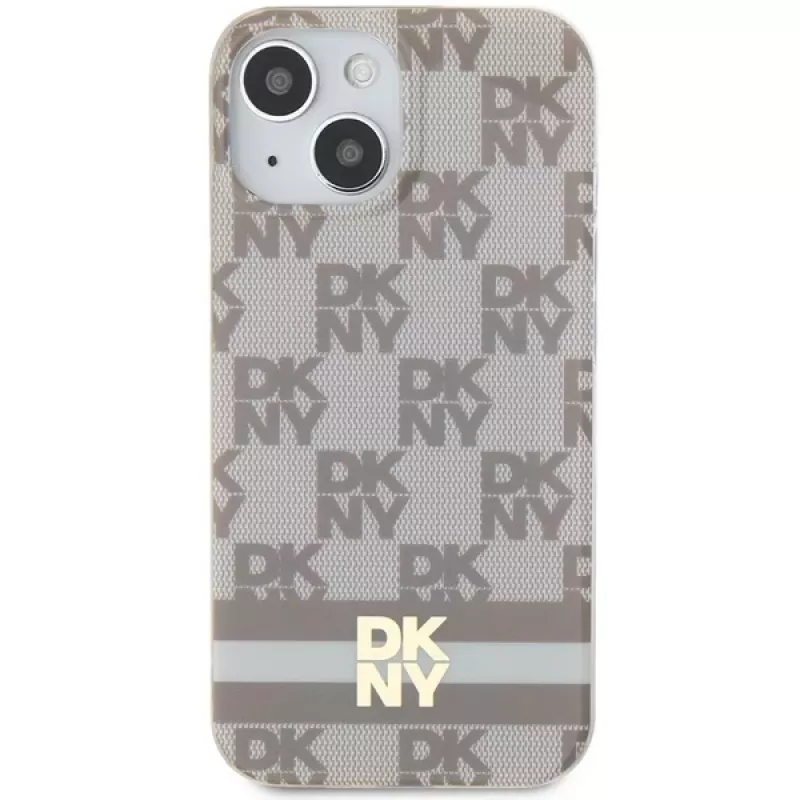 DKNY DKHMP15SHCPTSE Kietas Dėklas, Skirtas Apple iPhone 15 / 14 / 13 6,1 inch Smėlio Spalvos Šachmatų Rašto ir Dryžių, MagSafe