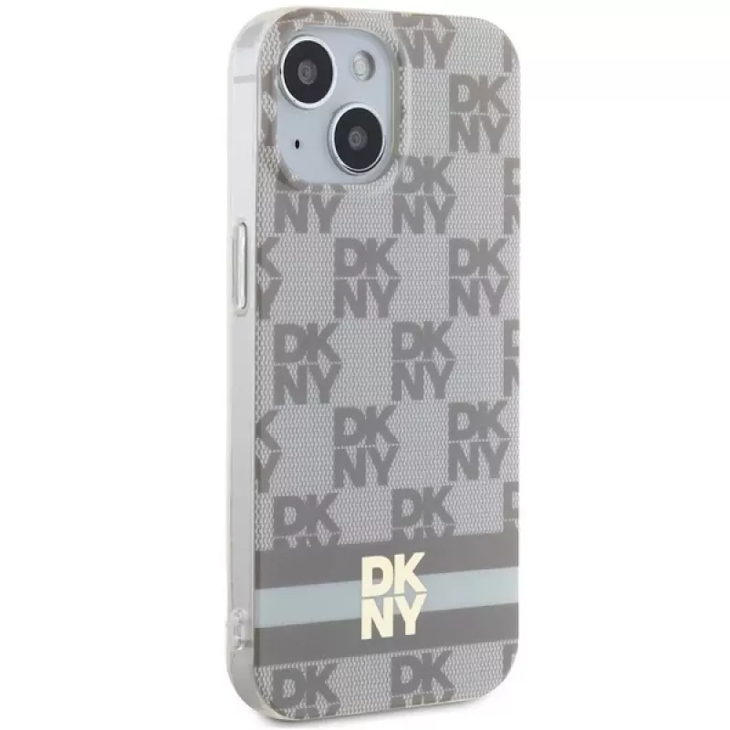 DKNY DKHMP15SHCPTSE Kietas Dėklas, Skirtas Apple iPhone 15 / 14 / 13 6,1 inch Smėlio Spalvos Šachmatų Rašto ir Dryžių, MagSafe