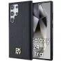 DKNY DKHMS24LPSHRPSK Kietasis dėklas Samsung Galaxy S24 Ultra, juodos odos raštas su metaliniu logotipu, suderinamas su MagSafe