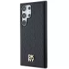 DKNY DKHMS24LPSHRPSK Kietasis dėklas Samsung Galaxy S24 Ultra, juodos odos raštas su metaliniu logotipu, suderinamas su MagSafe