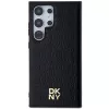 DKNY DKHMS24LPSHRPSK Kietasis dėklas Samsung Galaxy S24 Ultra, juodos odos raštas su metaliniu logotipu, suderinamas su MagSafe