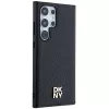 DKNY DKHMS24LPSHRPSK Kietasis dėklas Samsung Galaxy S24 Ultra, juodos odos raštas su metaliniu logotipu, suderinamas su MagSafe
