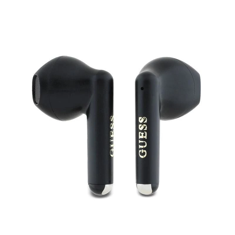 „Guess“ GUTWSJ14ESGKTWS belaidės ausinės True Wireless Bluetooth 5.3 su įkrovimo dėklu, juodos, klasikinis logotipo raštas