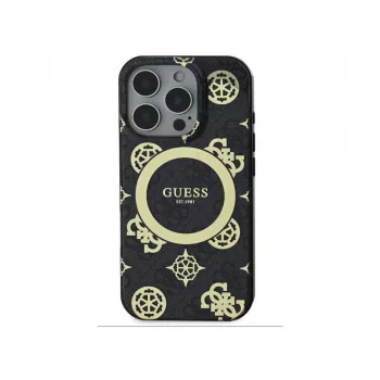 Guess GUHMP16LH4PYEEK Kietas dėklas, skirtas Apple iPhone 16 Pro 6,3 inch, juodas, Peony On 4G Background, IML, MagSafe