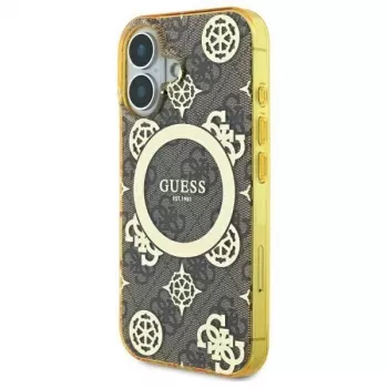 Guess GUHMP16SH4PYEEW Kietas Dėklas, Skirtas Apple iPhone 16 6,1 inch, Rudas Peony On 4G Background, MagSafe