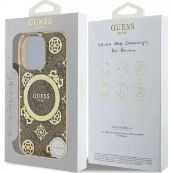 Guess GUHMP16XH4PYEEW iPhone 16 Pro Max 6,9 inch Hardcase IML Peony On 4G Background MagSafe Brown