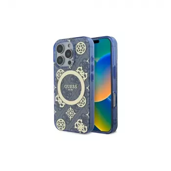 Guess GUHMP16LH4PYEEB iPhone 16 Pro 6.3 Blue Hardcase IML Peony On 4G Background MagSafe