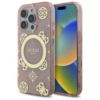 Guess GUHMP16LH4PYEEP iPhone 16 Pro 6,3 inch Pink Hardcase IML Peony On 4G Background MagSafe