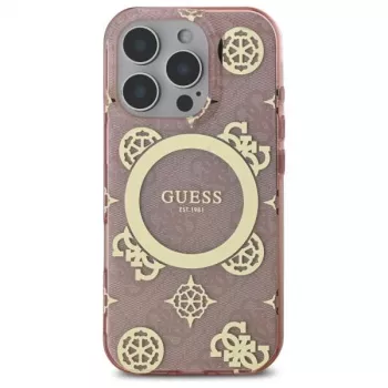 Guess GUHMP16LH4PYEEP iPhone 16 Pro 6,3 inch Pink Hardcase IML Peony On 4G Background MagSafe